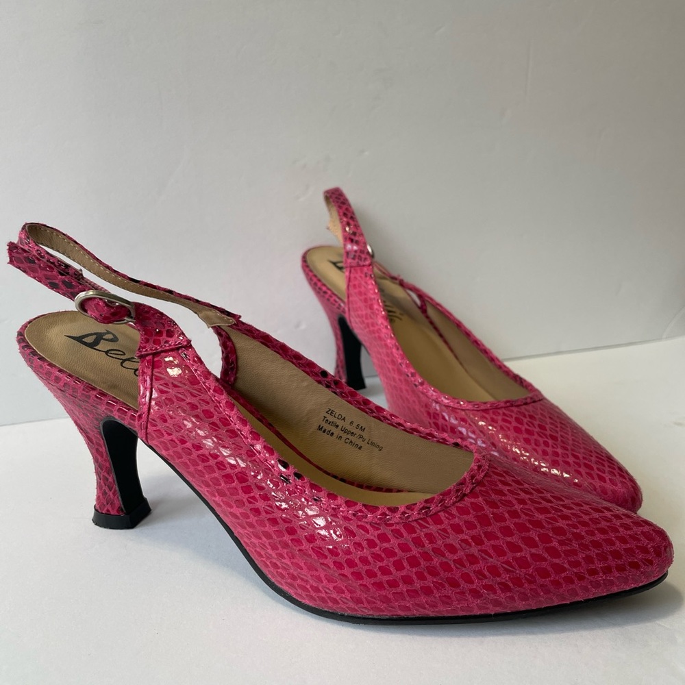 Bellini Zelda slingbacks heels 6.5 hot pink Barbiecore snakeskin pattern EUC